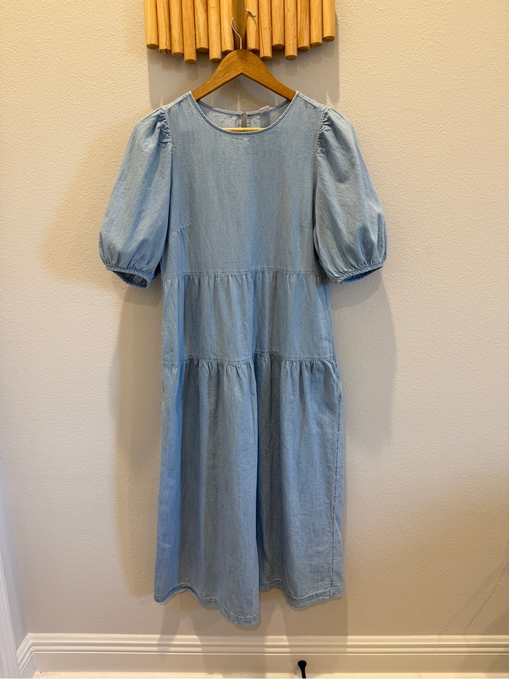 Old Navy Light Blue Puff Sleeve Tiered Dress